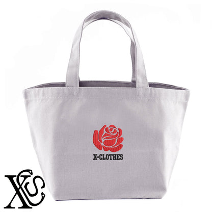 薔薇2柄 刺繍 キャンバス生地 ランチ ミニ トートバッグ レディース メンズ【X-CLOTHES】オリジナル グッズ 刺繍 ワンポイント 雑貨【b Black Camel】【g Natural Gray】 【9趣味料理-花】