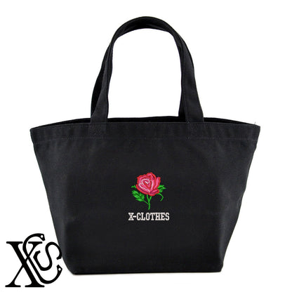 薔薇5柄 刺繍 キャンバス生地 ランチ ミニ トートバッグ レディース メンズ【X-CLOTHES】オリジナル グッズ 刺繍 ワンポイント 雑貨【b Black Camel】【g Natural Gray】 【9趣味料理-花】