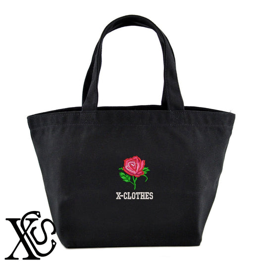 薔薇5柄 刺繍 キャンバス生地 ランチ ミニ トートバッグ レディース メンズ【X-CLOTHES】オリジナル グッズ 刺繍 ワンポイント 雑貨【b Black Camel】【g Natural Gray】 【9趣味料理-花】
