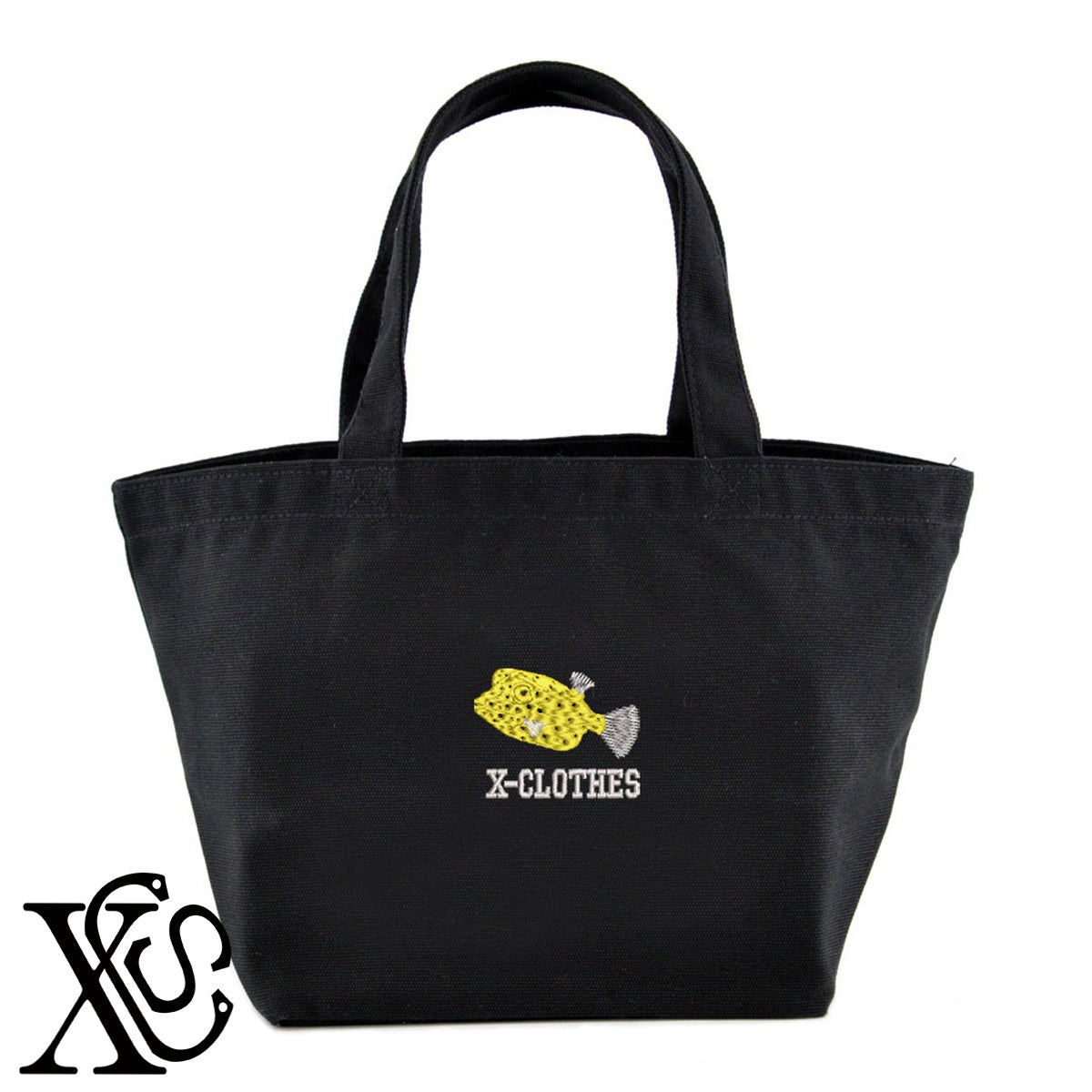 ミナミハコフグ2柄 刺繍 キャンバス生地 ランチ ミニ トートバッグ レディース メンズ【X-CLOTHES】オリジナル グッズ 刺繍 ワンポイント 雑貨【b Black Camel】【g Natural Gray】 【9趣味料理-観賞魚】