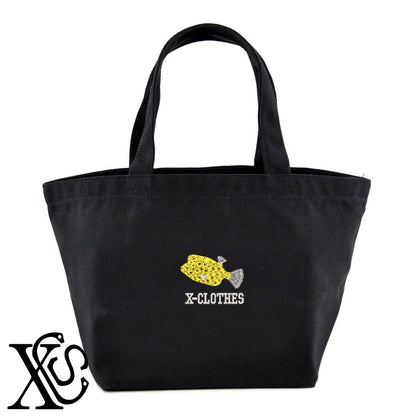 ミナミハコフグ2柄 刺繍 キャンバス生地 ランチ ミニ トートバッグ レディース メンズ【X-CLOTHES】オリジナル グッズ 刺繍 ワンポイント 雑貨【b Black Camel】【g Natural Gray】 【9趣味料理-観賞魚】