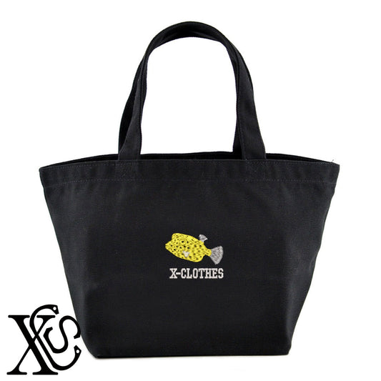 ミナミハコフグ2柄 刺繍 キャンバス生地 ランチ ミニ トートバッグ レディース メンズ【X-CLOTHES】オリジナル グッズ 刺繍 ワンポイント 雑貨【b Black Camel】【g Natural Gray】 【9趣味料理-観賞魚】