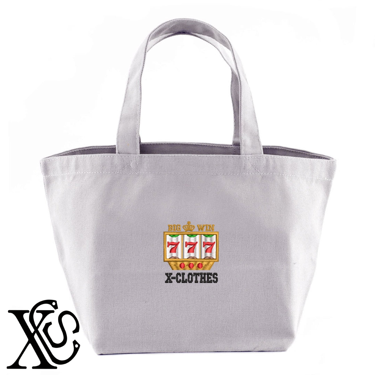 スロット2柄 刺繍 キャンバス生地 ランチ ミニ トートバッグ レディース メンズ【X-CLOTHES】オリジナル グッズ 刺繍 ワンポイント 雑貨【b Black Camel】【g Natural Gray】 【9趣味料理-趣味】