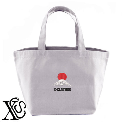 富士山2柄 刺繍 キャンバス生地 ランチ ミニ トートバッグ レディース メンズ【X-CLOTHES】オリジナル グッズ 刺繍 ワンポイント 雑貨【b Black Camel】【g Natural Gray】 【9趣味料理-趣味】