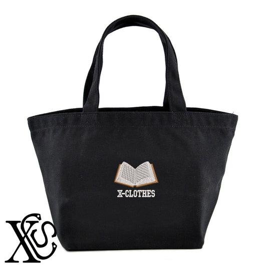 読書2柄 刺繍 キャンバス生地 ランチ ミニ トートバッグ レディース メンズ【X-CLOTHES】オリジナル グッズ 刺繍 ワンポイント 雑貨【b Black Camel】【g Natural Gray】 【9趣味料理-趣味】