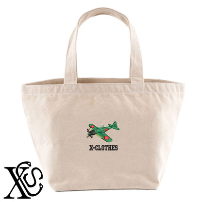 零戦52型柄 刺繍 キャンバス生地 ランチ ミニ トートバッグ レディース メンズ【X-CLOTHES】オリジナル グッズ 刺繍 ワンポイント 雑貨【b Black Camel】【g Natural Gray】 【9趣味料理-趣味】