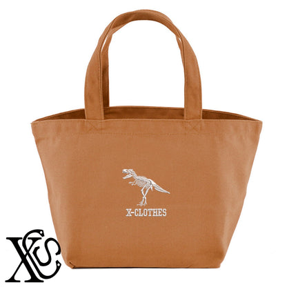 恐竜化石2柄 刺繍 キャンバス生地 ランチ ミニ トートバッグ レディース メンズ【X-CLOTHES】オリジナル グッズ 刺繍 ワンポイント 雑貨【b Black Camel】【g Natural Gray】 【9趣味料理-面白】