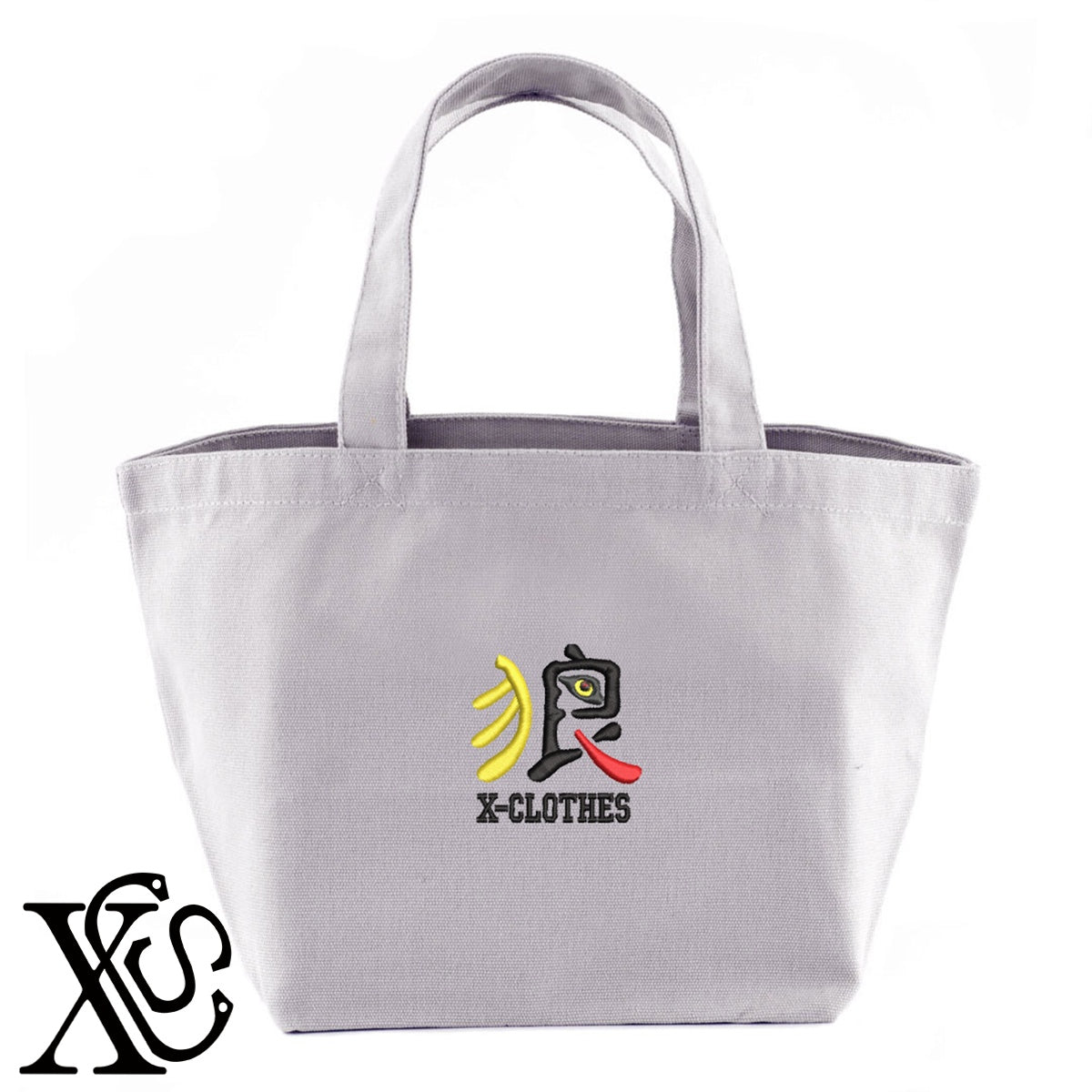 狼9柄 刺繍 キャンバス生地 ランチ ミニ トートバッグ レディース メンズ【X-CLOTHES】オリジナル グッズ 刺繍 ワンポイント 雑貨【b Black Camel】【g Natural Gray】 【9趣味料理-面白】