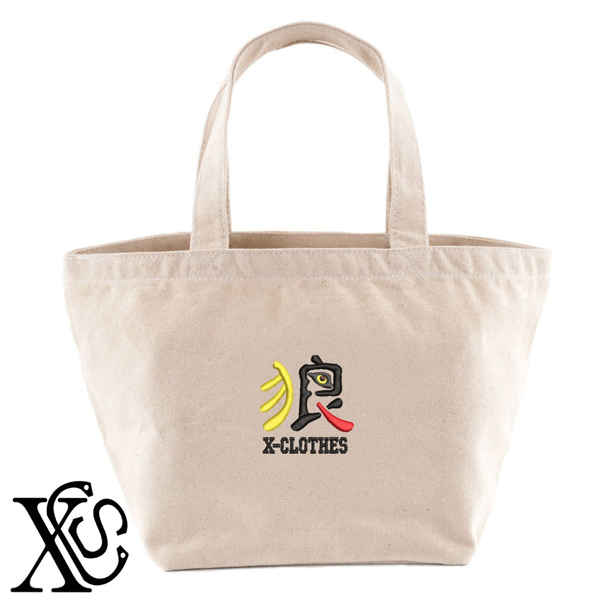 狼9柄 刺繍 キャンバス生地 ランチ ミニ トートバッグ レディース メンズ【X-CLOTHES】オリジナル グッズ 刺繍 ワンポイント 雑貨【b Black Camel】【g Natural Gray】 【9趣味料理-面白】