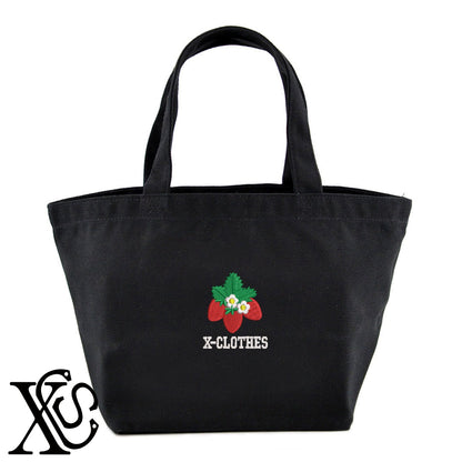 イチゴ2柄 刺繍 キャンバス生地 ランチ ミニ トートバッグ レディース メンズ【X-CLOTHES】オリジナル グッズ 刺繍 ワンポイント 雑貨【b Black Camel】【g Natural Gray】 【9趣味料理-食べ物】