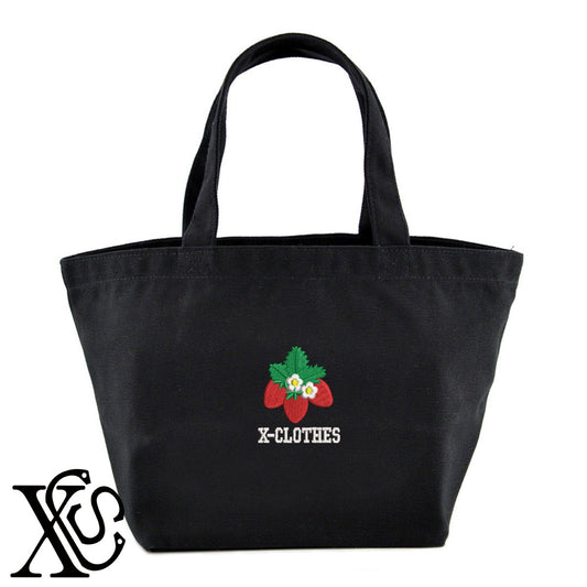 イチゴ2柄 刺繍 キャンバス生地 ランチ ミニ トートバッグ レディース メンズ【X-CLOTHES】オリジナル グッズ 刺繍 ワンポイント 雑貨【b Black Camel】【g Natural Gray】 【9趣味料理-食べ物】