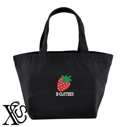 イチゴ3柄 刺繍 キャンバス生地 ランチ ミニ トートバッグ レディース メンズ【X-CLOTHES】オリジナル グッズ 刺繍 ワンポイント 雑貨【b Black Camel】【g Natural Gray】 【9趣味料理-食べ物】