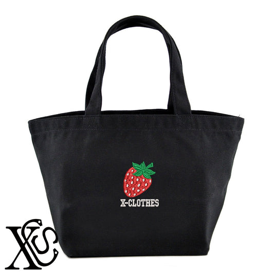 イチゴ3柄 刺繍 キャンバス生地 ランチ ミニ トートバッグ レディース メンズ【X-CLOTHES】オリジナル グッズ 刺繍 ワンポイント 雑貨【b Black Camel】【g Natural Gray】 【9趣味料理-食べ物】