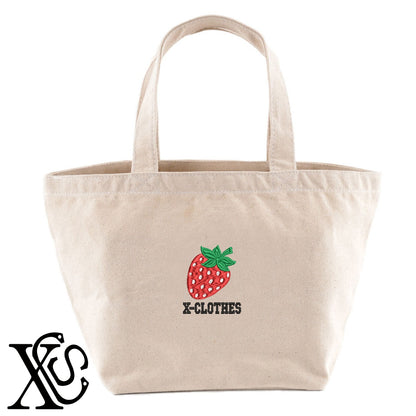 イチゴ3柄 刺繍 キャンバス生地 ランチ ミニ トートバッグ レディース メンズ【X-CLOTHES】オリジナル グッズ 刺繍 ワンポイント 雑貨【b Black Camel】【g Natural Gray】 【9趣味料理-食べ物】