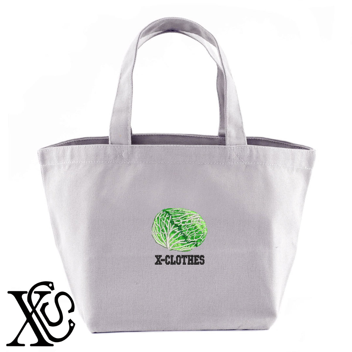 キャベツ2柄 刺繍 キャンバス生地 ランチ ミニ トートバッグ レディース メンズ【X-CLOTHES】オリジナル グッズ 刺繍 ワンポイント 雑貨【b Black Camel】【g Natural Gray】 【9趣味料理-食べ物】