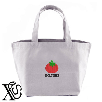 トマト2柄 刺繍 キャンバス生地 ランチ ミニ トートバッグ レディース メンズ【X-CLOTHES】オリジナル グッズ 刺繍 ワンポイント 雑貨【b Black Camel】【g Natural Gray】 【9趣味料理-食べ物】