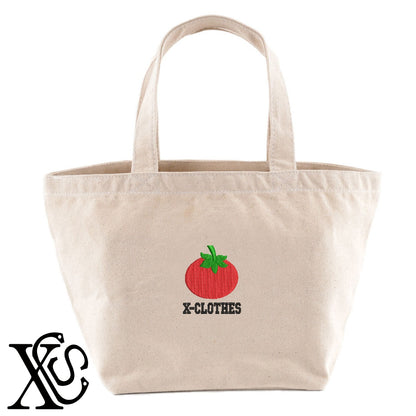 トマト2柄 刺繍 キャンバス生地 ランチ ミニ トートバッグ レディース メンズ【X-CLOTHES】オリジナル グッズ 刺繍 ワンポイント 雑貨【b Black Camel】【g Natural Gray】 【9趣味料理-食べ物】