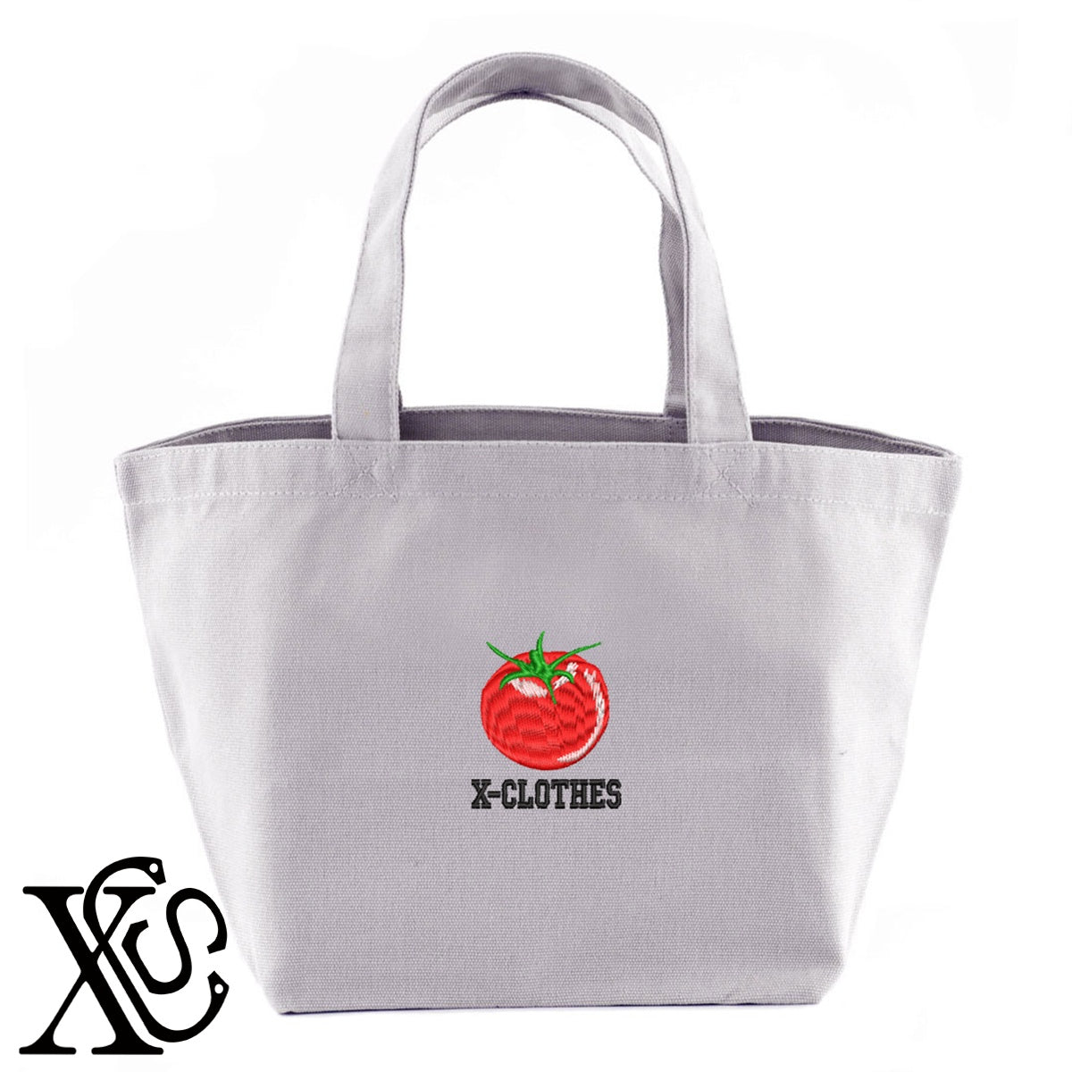 トマト4柄 刺繍 キャンバス生地 ランチ ミニ トートバッグ レディース メンズ【X-CLOTHES】オリジナル グッズ 刺繍 ワンポイント 雑貨【b Black Camel】【g Natural Gray】 【9趣味料理-食べ物】