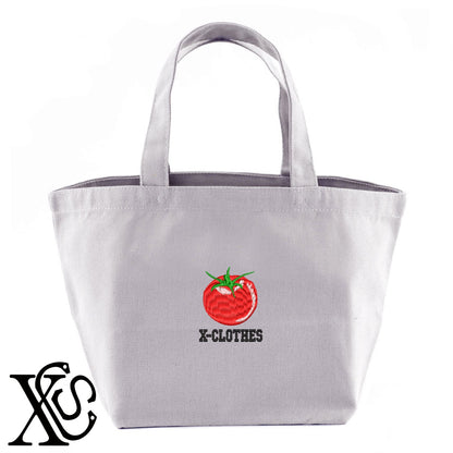 トマト4柄 刺繍 キャンバス生地 ランチ ミニ トートバッグ レディース メンズ【X-CLOTHES】オリジナル グッズ 刺繍 ワンポイント 雑貨【b Black Camel】【g Natural Gray】 【9趣味料理-食べ物】
