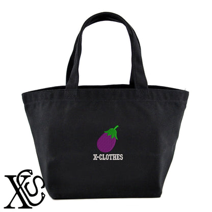 ナス2柄 刺繍 キャンバス生地 ランチ ミニ トートバッグ レディース メンズ【X-CLOTHES】オリジナル グッズ 刺繍 ワンポイント 雑貨【b Black Camel】【g Natural Gray】 【9趣味料理-食べ物】