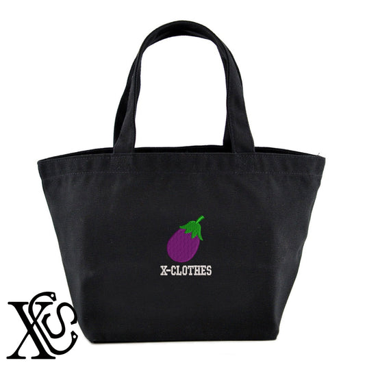 ナス2柄 刺繍 キャンバス生地 ランチ ミニ トートバッグ レディース メンズ【X-CLOTHES】オリジナル グッズ 刺繍 ワンポイント 雑貨【b Black Camel】【g Natural Gray】 【9趣味料理-食べ物】