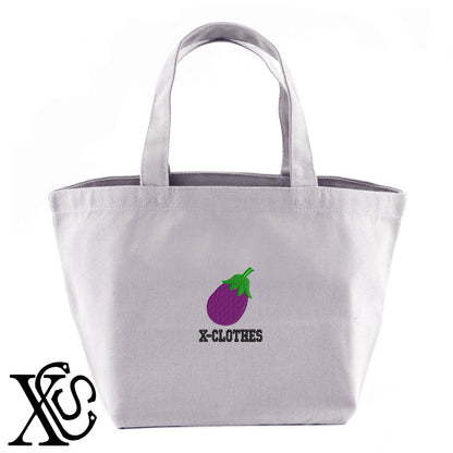 ナス2柄 刺繍 キャンバス生地 ランチ ミニ トートバッグ レディース メンズ【X-CLOTHES】オリジナル グッズ 刺繍 ワンポイント 雑貨【b Black Camel】【g Natural Gray】 【9趣味料理-食べ物】