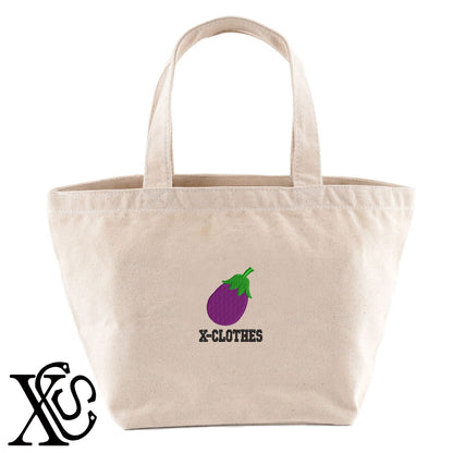 ナス2柄 刺繍 キャンバス生地 ランチ ミニ トートバッグ レディース メンズ【X-CLOTHES】オリジナル グッズ 刺繍 ワンポイント 雑貨【b Black Camel】【g Natural Gray】 【9趣味料理-食べ物】