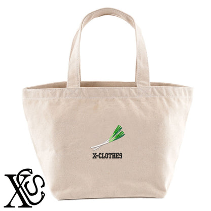ネギ2柄 刺繍 キャンバス生地 ランチ ミニ トートバッグ レディース メンズ【X-CLOTHES】オリジナル グッズ 刺繍 ワンポイント 雑貨【b Black Camel】【g Natural Gray】 【9趣味料理-食べ物】