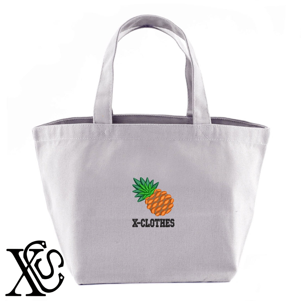 パイナップル3柄 刺繍 キャンバス生地 ランチ ミニ トートバッグ レディース メンズ【X-CLOTHES】オリジナル グッズ 刺繍 ワンポイント 雑貨【b Black Camel】【g Natural Gray】 【9趣味料理-食べ物】