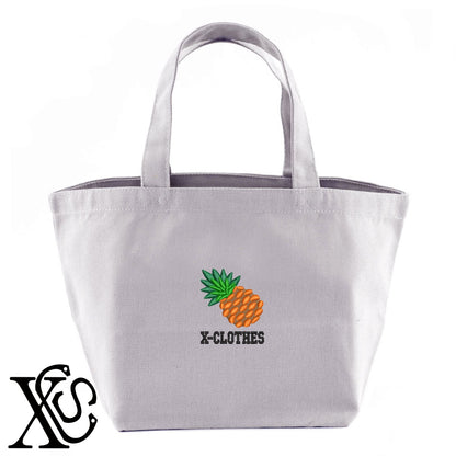 パイナップル3柄 刺繍 キャンバス生地 ランチ ミニ トートバッグ レディース メンズ【X-CLOTHES】オリジナル グッズ 刺繍 ワンポイント 雑貨【b Black Camel】【g Natural Gray】 【9趣味料理-食べ物】