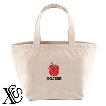 パプリカ2柄 刺繍 キャンバス生地 ランチ ミニ トートバッグ レディース メンズ【X-CLOTHES】オリジナル グッズ 刺繍 ワンポイント 雑貨【b Black Camel】【g Natural Gray】 【9趣味料理-食べ物】
