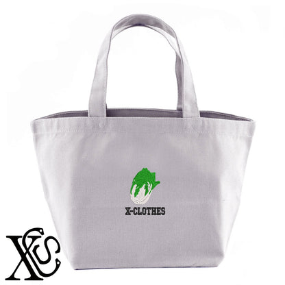 白菜2柄 刺繍 キャンバス生地 ランチ ミニ トートバッグ レディース メンズ【X-CLOTHES】オリジナル グッズ 刺繍 ワンポイント 雑貨【b Black Camel】【g Natural Gray】 【9趣味料理-食べ物】