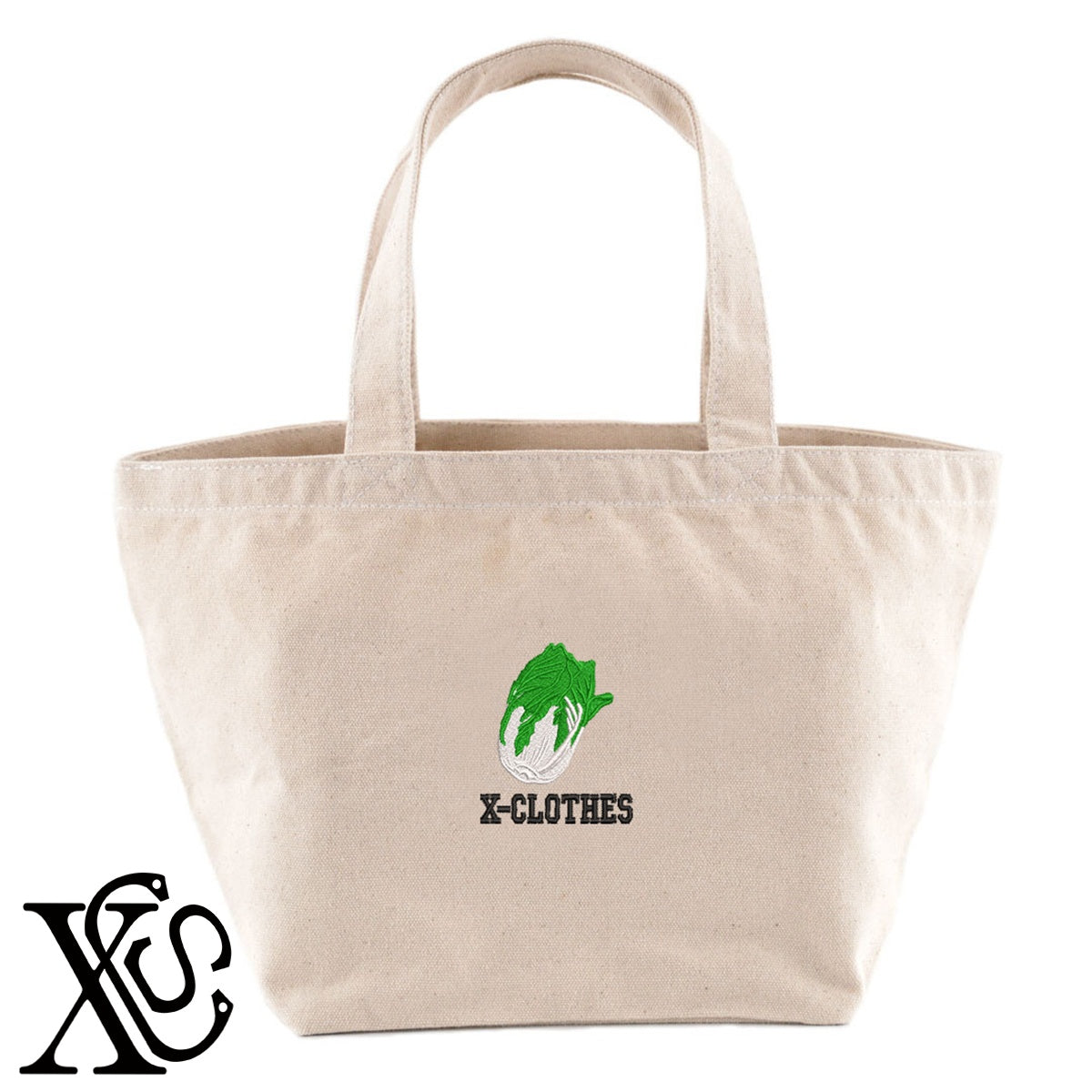 白菜2柄 刺繍 キャンバス生地 ランチ ミニ トートバッグ レディース メンズ【X-CLOTHES】オリジナル グッズ 刺繍 ワンポイント 雑貨【b Black Camel】【g Natural Gray】 【9趣味料理-食べ物】