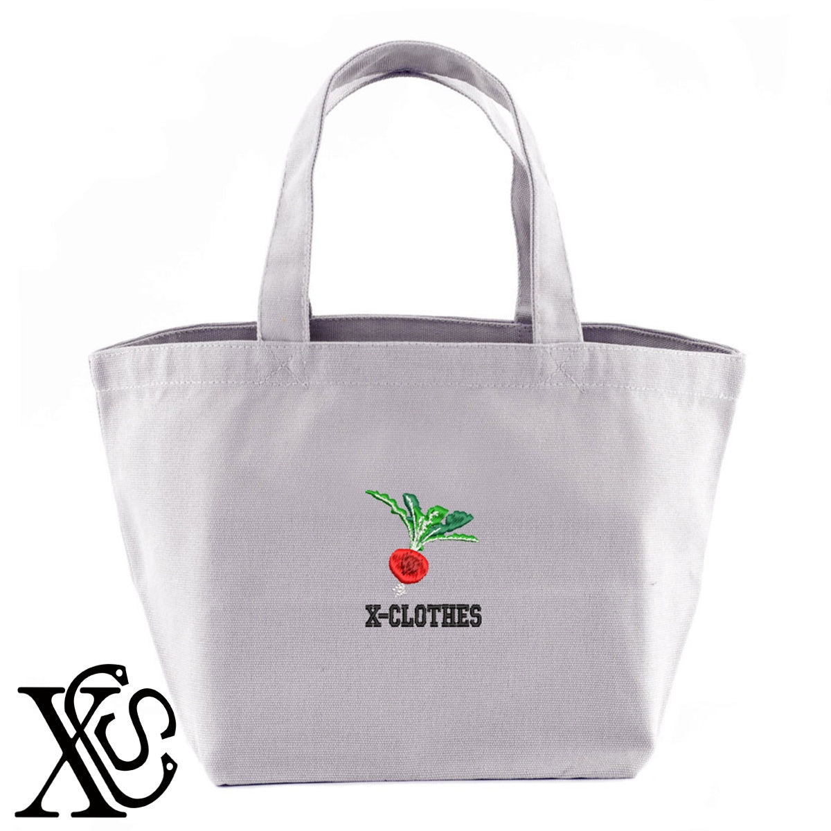 赤カブ2柄 刺繍 キャンバス生地 ランチ ミニ トートバッグ レディース メンズ【X-CLOTHES】オリジナル グッズ 刺繍 ワンポイント 雑貨【b Black Camel】【g Natural Gray】 【9趣味料理-食べ物】
