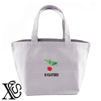 赤カブ2柄 刺繍 キャンバス生地 ランチ ミニ トートバッグ レディース メンズ【X-CLOTHES】オリジナル グッズ 刺繍 ワンポイント 雑貨【b Black Camel】【g Natural Gray】 【9趣味料理-食べ物】