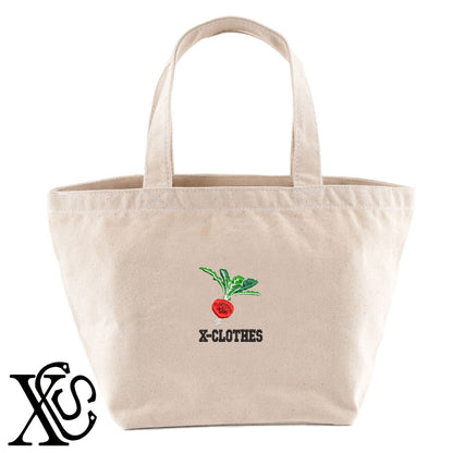 赤カブ2柄 刺繍 キャンバス生地 ランチ ミニ トートバッグ レディース メンズ【X-CLOTHES】オリジナル グッズ 刺繍 ワンポイント 雑貨【b Black Camel】【g Natural Gray】 【9趣味料理-食べ物】