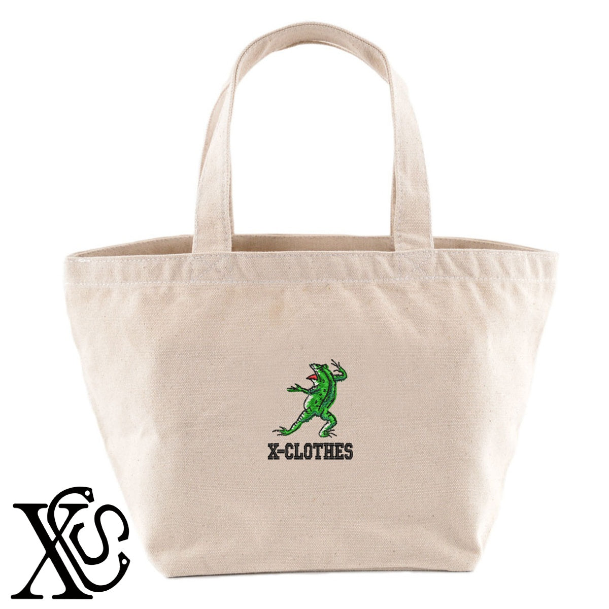 カエル3柄 刺繍 キャンバス生地 ランチ ミニ トートバッグ レディース メンズ【X-CLOTHES】オリジナル グッズ 刺繍 ワンポイント 雑貨【b Black Camel】【g Natural Gray】 【9趣味料理-鳥獣戯画】
