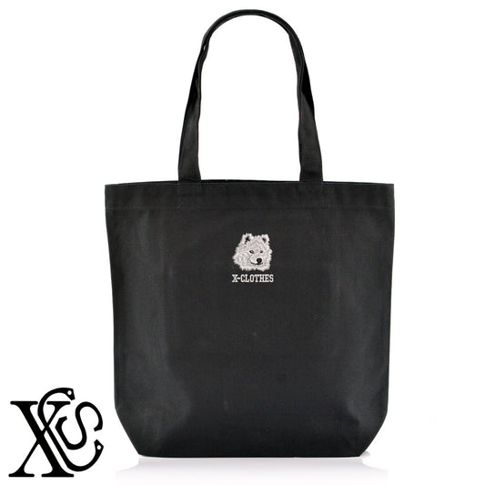 サモエド3柄 刺繍 キャンバス生地 A4 内ポケットあり トートバッグ メンズ レディース【X-CLOTHES】オリジナル グッズ 刺繍 ワンポイント 雑貨【b Black Camel】【g Natural Gray】 【10犬猫図鑑-犬図鑑-A】