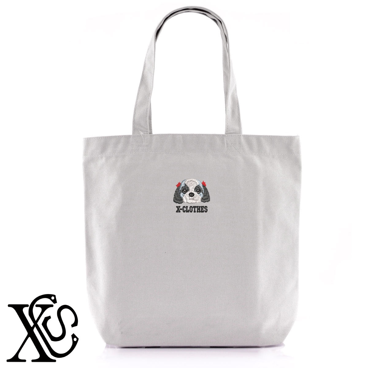 シーズー5柄 刺繍 キャンバス生地 A4 内ポケットあり トートバッグ メンズ レディース【X-CLOTHES】オリジナル グッズ 刺繍 ワンポイント 雑貨【b Black Camel】【g Natural Gray】 【10犬猫図鑑-犬図鑑-A】