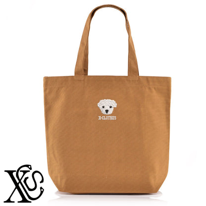 マルチーズ2柄 刺繍 キャンバス生地 A4 内ポケットあり トートバッグ メンズ レディース【X-CLOTHES】オリジナル グッズ 刺繍 ワンポイント 雑貨【b Black Camel】【g Natural Gray】 【10犬猫図鑑-犬図鑑-C】