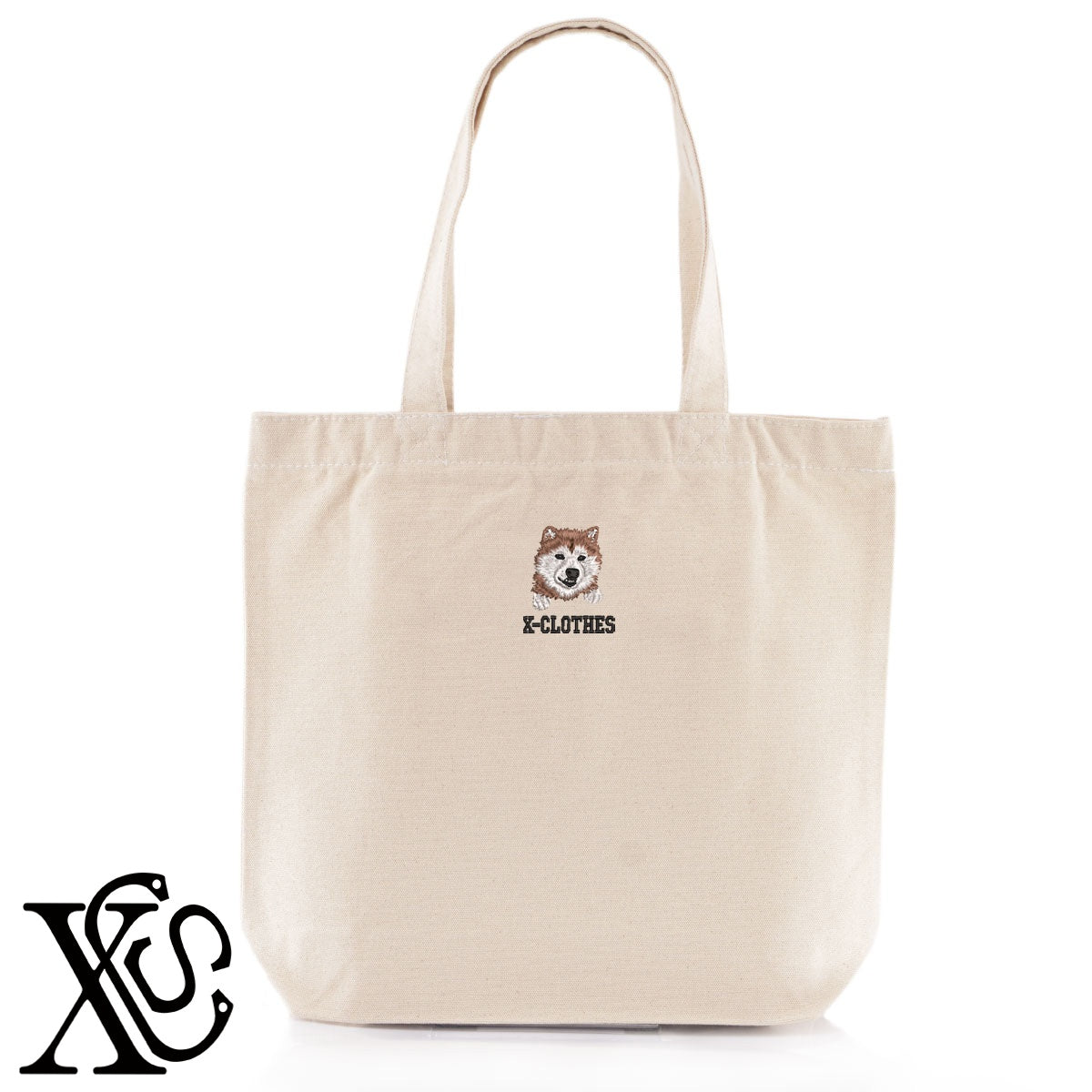 柴犬8柄 刺繍 キャンバス生地 A4 内ポケットあり トートバッグ メンズ レディース【X-CLOTHES】オリジナル グッズ 刺繍 ワンポイント 雑貨【b Black Camel】【g Natural Gray】 【10犬猫図鑑-犬図鑑-D】