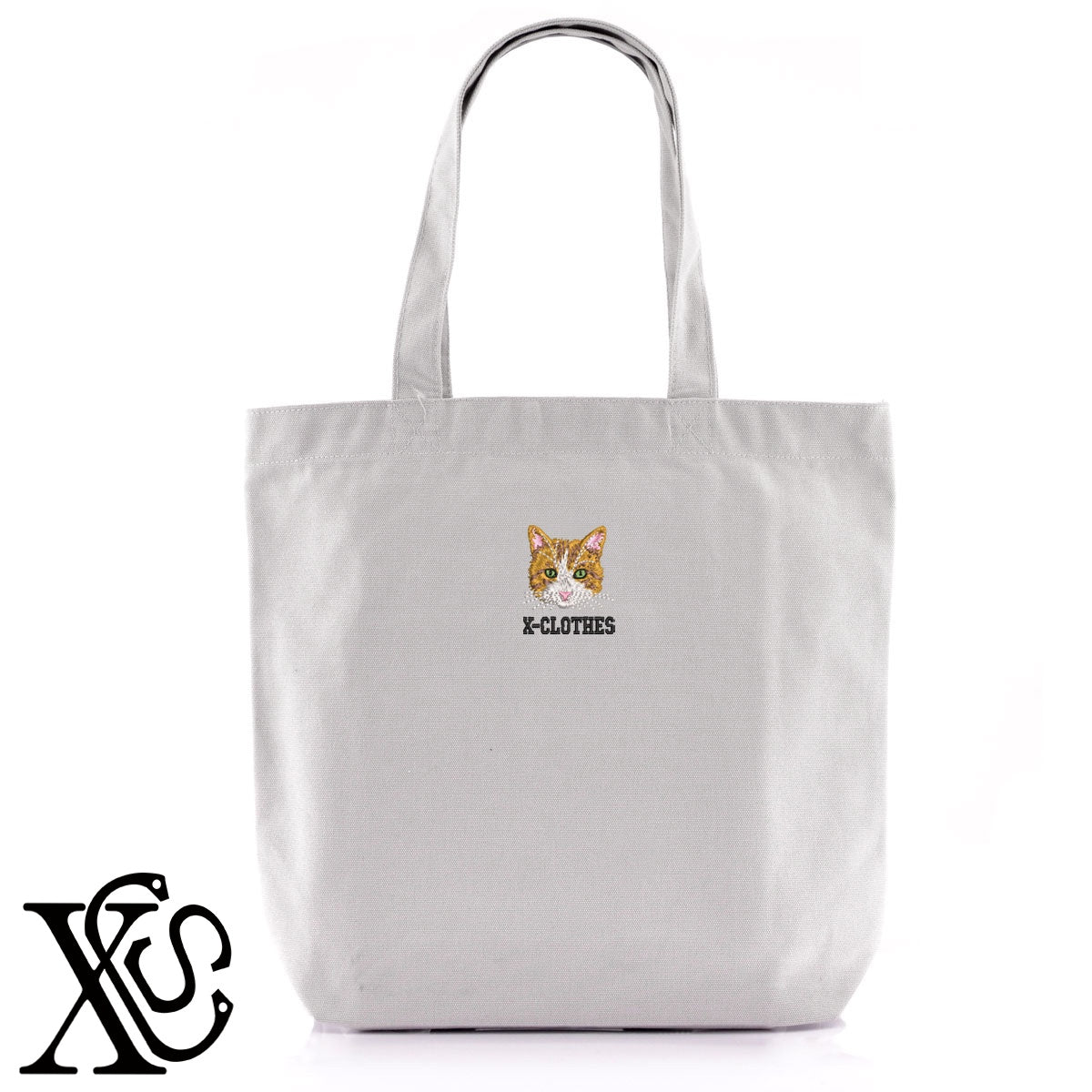 茶トラ猫2柄 刺繍 キャンバス生地 A4 内ポケットあり トートバッグ メンズ レディース【X-CLOTHES】オリジナル グッズ 刺繍 ワンポイント 雑貨【b Black Camel】【g Natural Gray】 【10犬猫図鑑-猫図鑑-A】