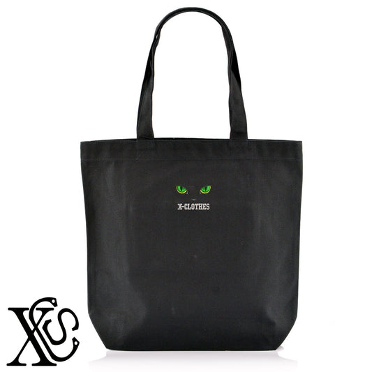 猫の目2柄 刺繍 キャンバス生地 A4 内ポケットあり トートバッグ メンズ レディース【X-CLOTHES】オリジナル グッズ 刺繍 ワンポイント 雑貨【b Black Camel】【g Natural Gray】 【10犬猫図鑑-猫図鑑-B】