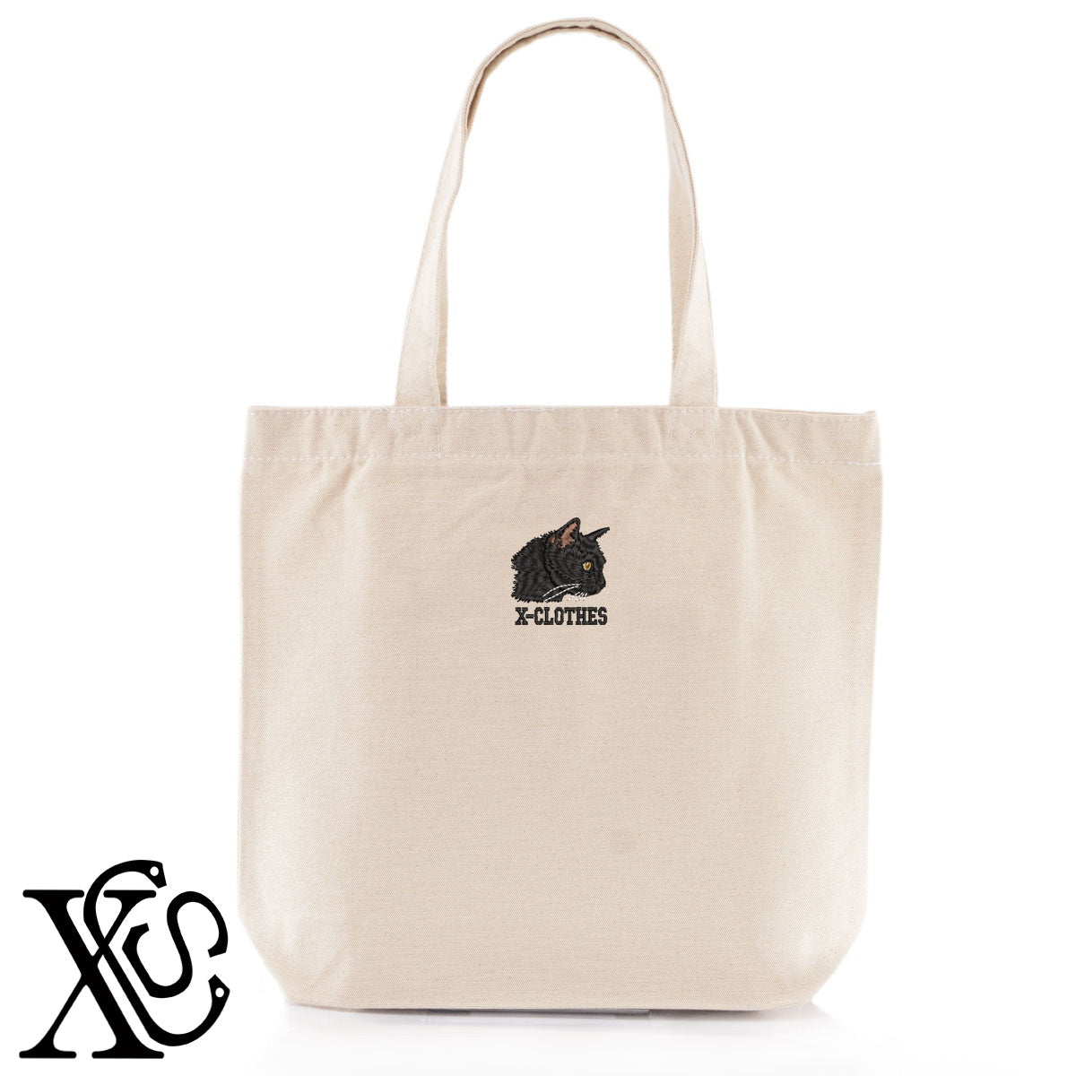 黒猫3柄 刺繍 キャンバス生地 A4 内ポケットあり トートバッグ メンズ レディース【X-CLOTHES】オリジナル グッズ 刺繍 ワンポイント 雑貨【b Black Camel】【g Natural Gray】 【10犬猫図鑑-猫図鑑-B】