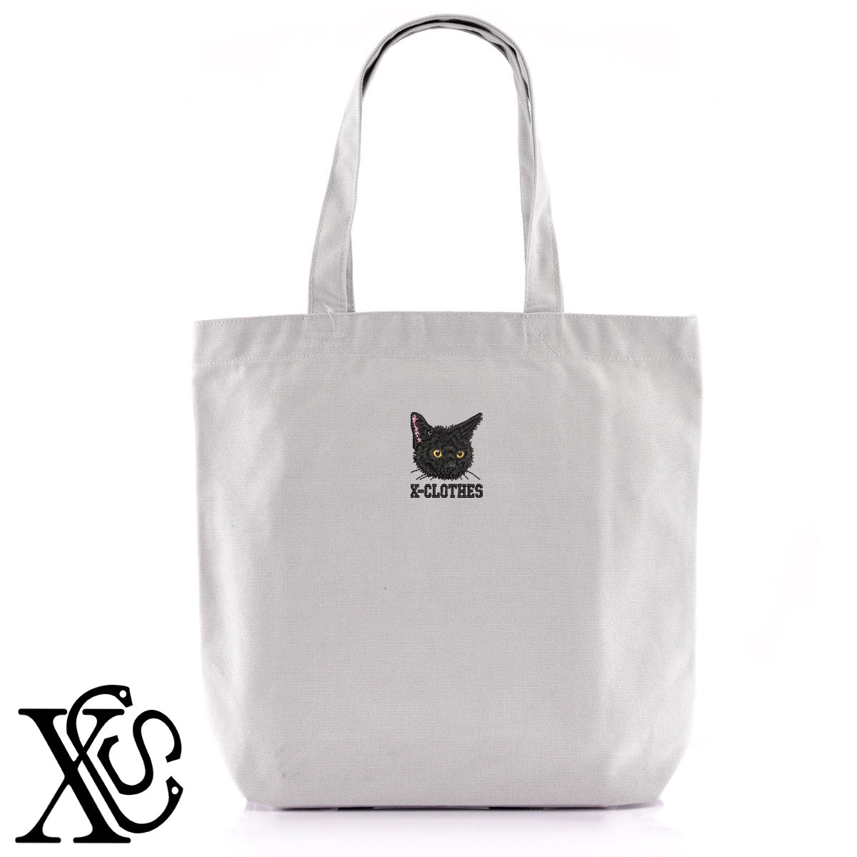 黒猫4柄 刺繍 キャンバス生地 A4 内ポケットあり トートバッグ メンズ レディース【X-CLOTHES】オリジナル グッズ 刺繍 ワンポイント 雑貨【b Black Camel】【g Natural Gray】 【10犬猫図鑑-猫図鑑-B】