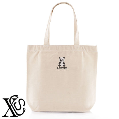 パンダ5柄 刺繍 キャンバス生地 A4 内ポケットあり トートバッグ メンズ レディース【X-CLOTHES】オリジナル グッズ 刺繍 ワンポイント 雑貨【b Black Camel】【g Natural Gray】 【1各種動物-パンダ】