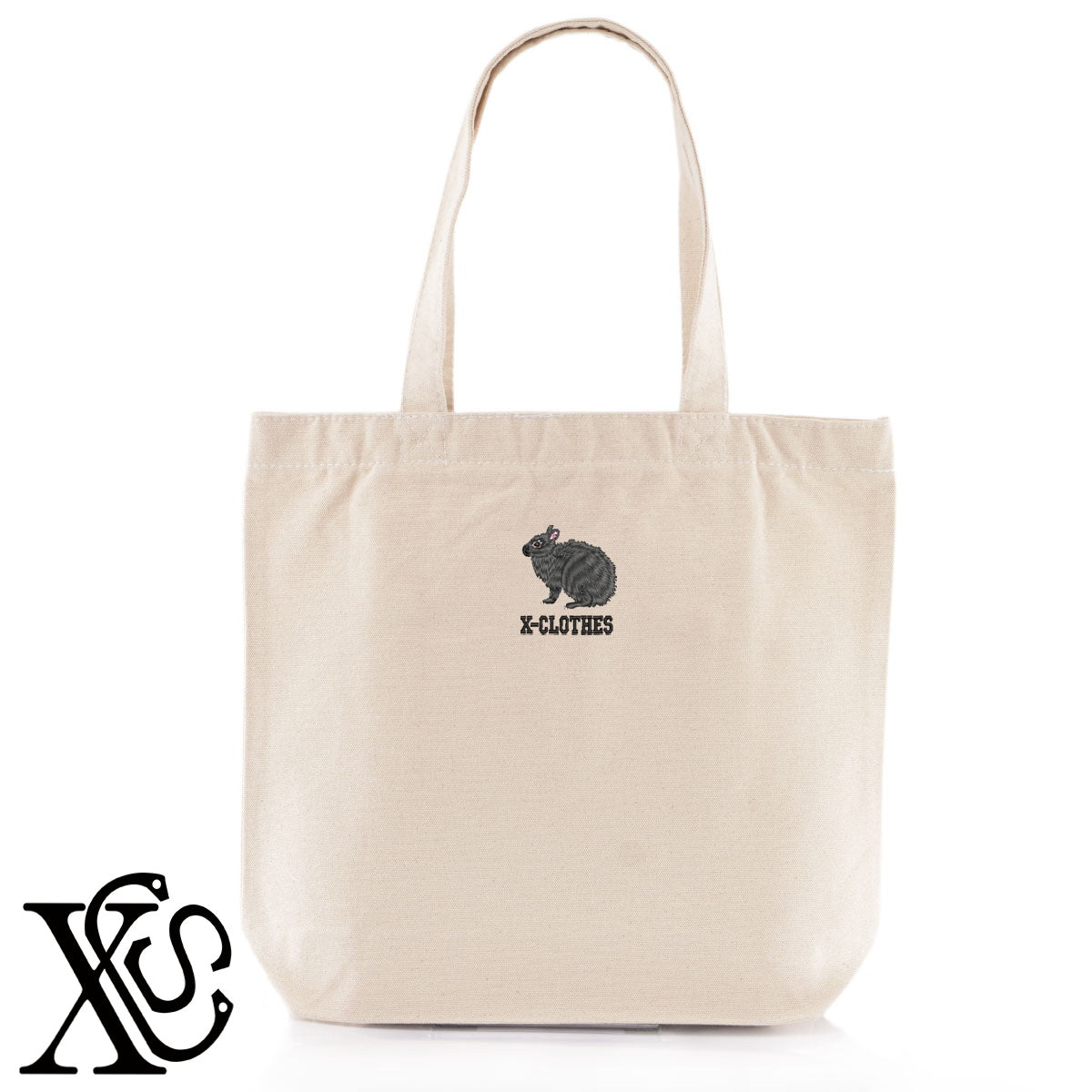 アマミノクロウサギ2柄 刺繍 キャンバス生地 A4 内ポケットあり トートバッグ メンズ レディース【X-CLOTHES】オリジナル グッズ 刺繍 ワンポイント 雑貨【b Black Camel】【g Natural Gray】 【1各種動物-天然記念物】