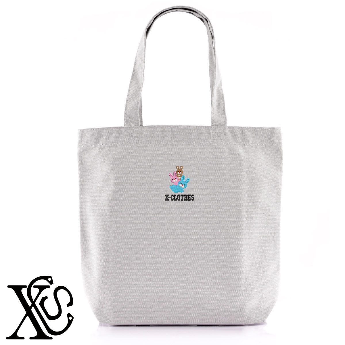 ウサギ10柄 刺繍 キャンバス生地 A4 内ポケットあり トートバッグ メンズ レディース【X-CLOTHES】オリジナル グッズ 刺繍 ワンポイント 雑貨【b Black Camel】【g Natural Gray】 【1各種動物-小動物】