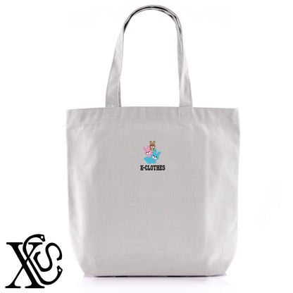 ウサギ10柄 刺繍 キャンバス生地 A4 内ポケットあり トートバッグ メンズ レディース【X-CLOTHES】オリジナル グッズ 刺繍 ワンポイント 雑貨【b Black Camel】【g Natural Gray】 【1各種動物-小動物】