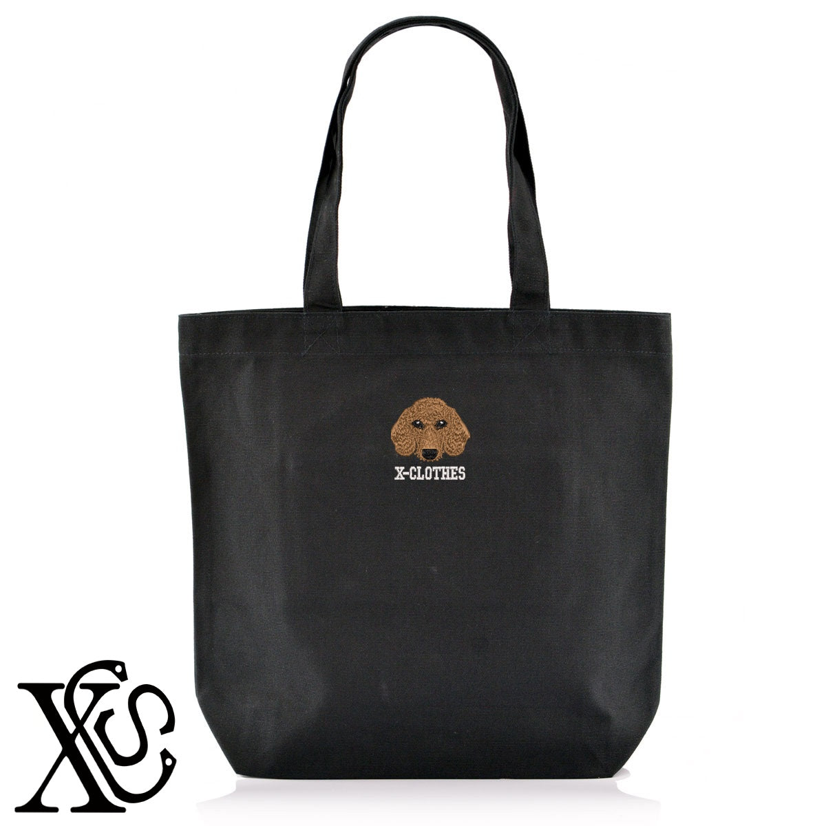 ダックスフント2柄 刺繍 キャンバス生地 A4 内ポケットあり トートバッグ メンズ レディース【X-CLOTHES】オリジナル グッズ 刺繍 ワンポイント 雑貨【b Black Camel】【g Natural Gray】 【1各種動物-犬類】